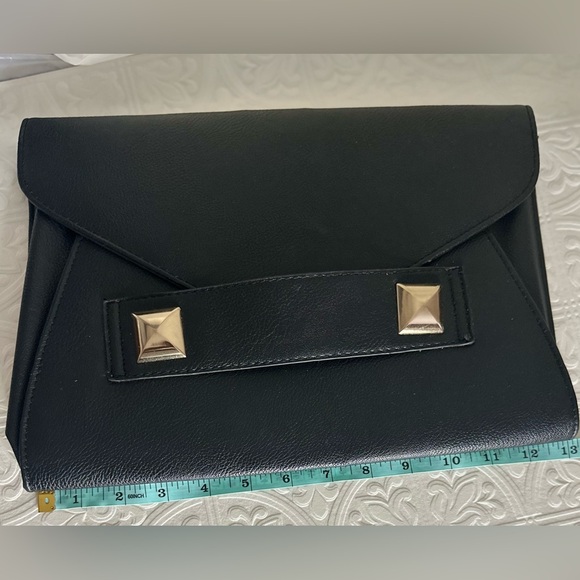 Black Vegan Leather 2 Way Clutch with Gold Accent Hardware - Picture 6 of 8